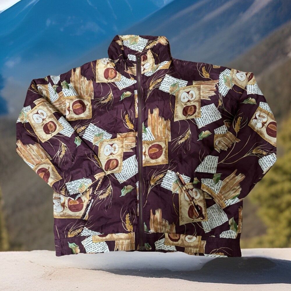 Y2K EVR 100% Silk Women’s Sz S Fruit Botanical Bomber‎ Jacket Floral DIV ROUSS